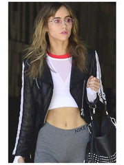 Suki Waterhouse Striped Leather Jacket