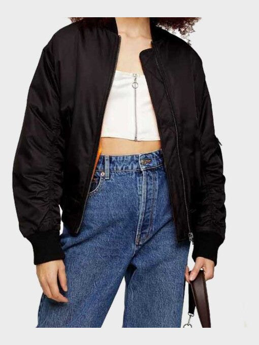 Ted Lasso Juno Temple Black Cotton Bomber Jacket