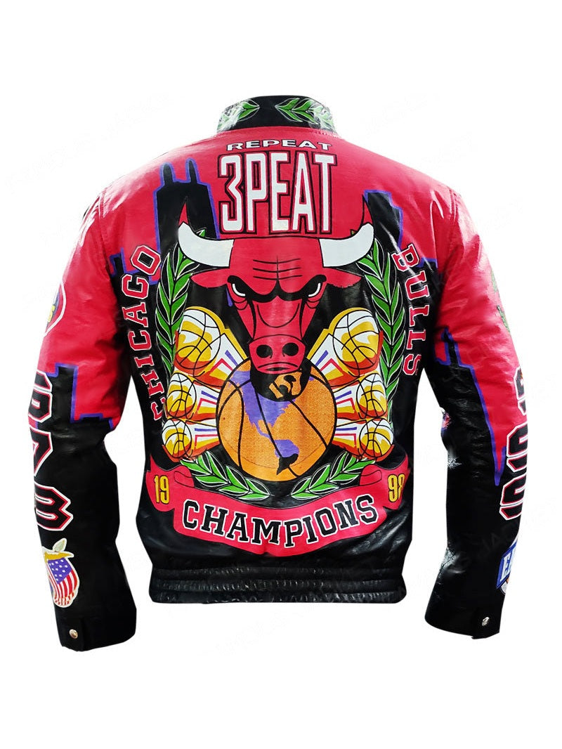 Three Peat Jeff Chicago Bulls Leather Jacket