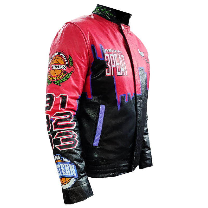 Three Peat Jeff Chicago Bulls Leather Jacket