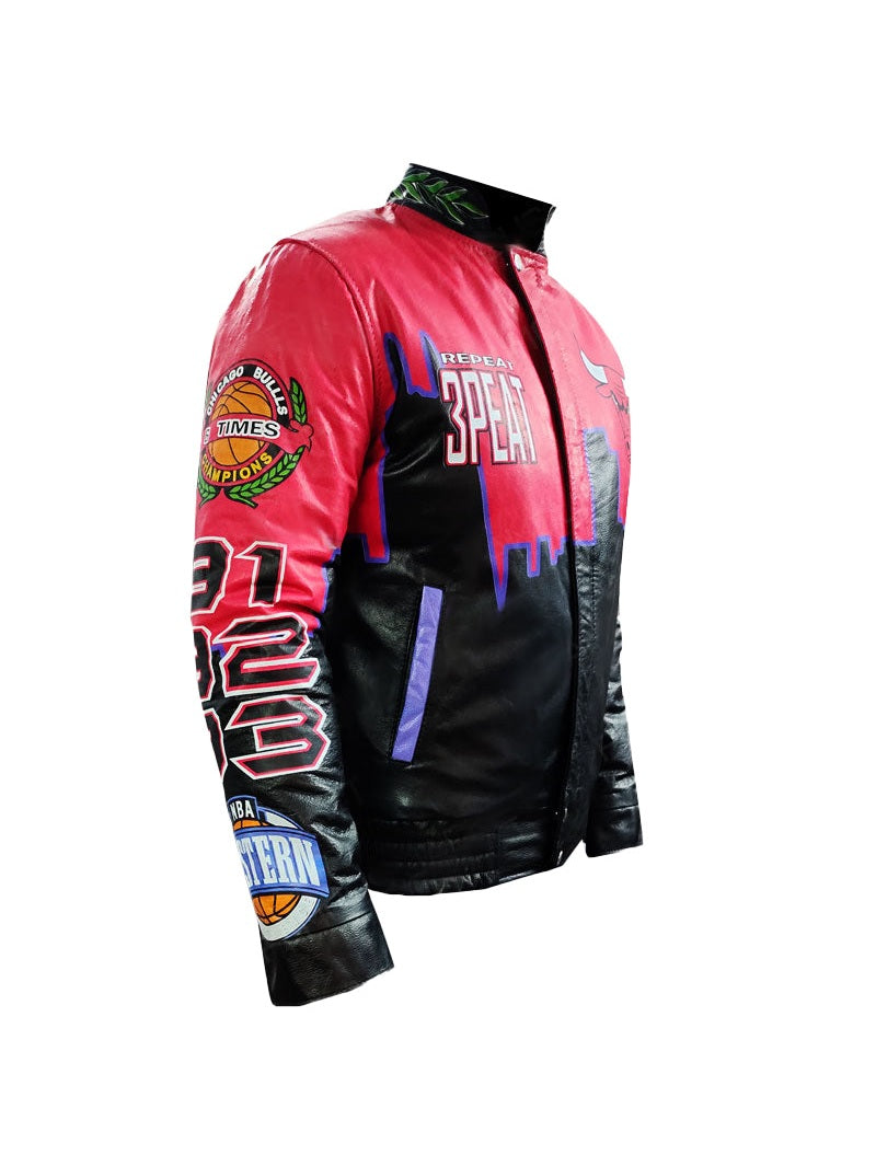 Three Peat Jeff Chicago Bulls Leather Jacket