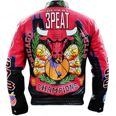 Three Peat Jeff Chicago Bulls Leather Jacket