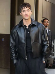 Tom Blyth Good Morning America 2026 Black Leather Jacket