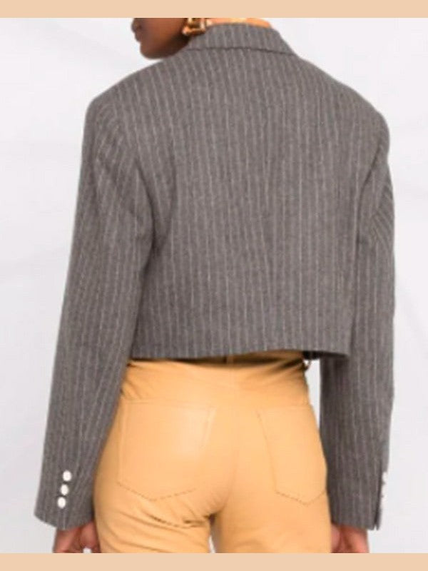 Black-ish Rainbow Johnson Gray Pinstripe Cropped Blazer