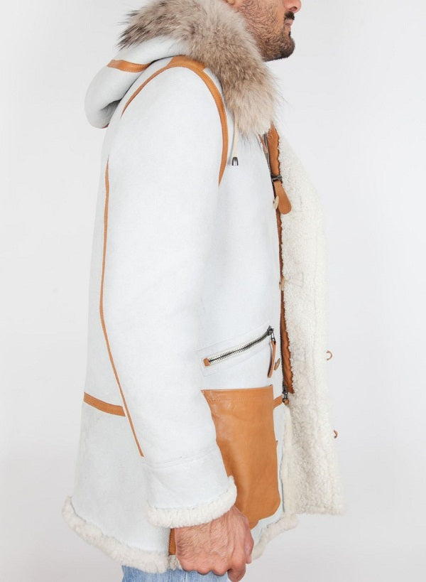 White Shearling Leather Coat