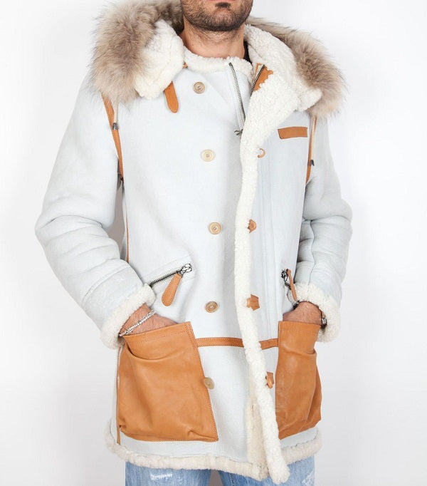 White Shearling Leather Coat