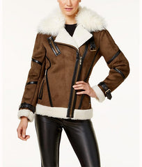 Asymmetrical Faux Leather Shearling Jacket