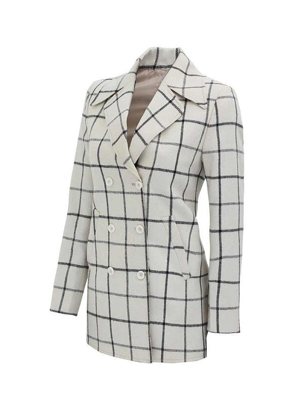 Women Double Breasted Checkered Wool Coat