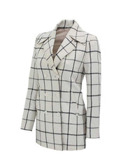 Women Double Breasted Checkered Wool Coat