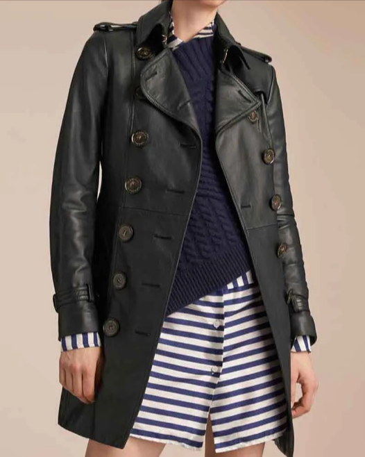 Womens Mid Length Leather Coat