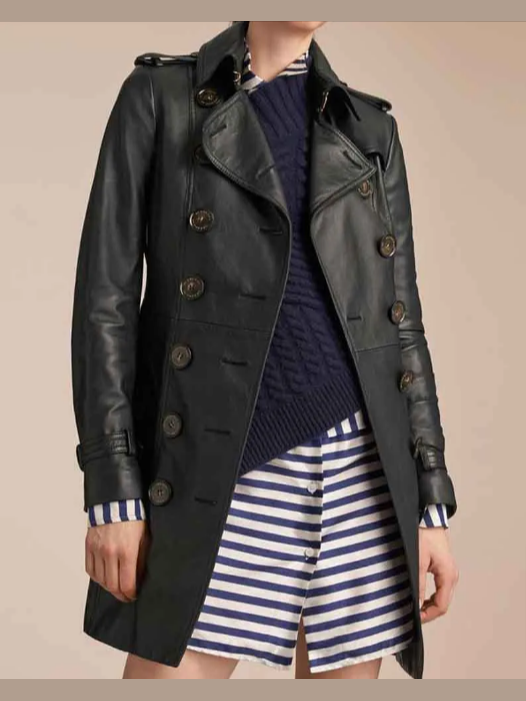 Womens Mid Length Leather Coat