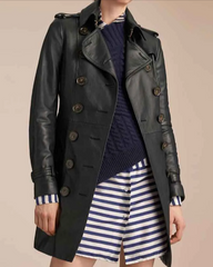 Womens Mid Length Leather Coat