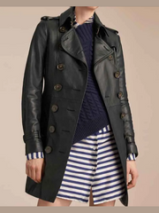Womens Mid Length Leather Coat