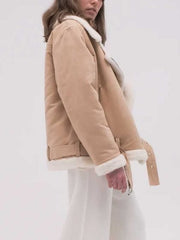 Women’s Sheepskin Aviator Beige Shearling Jacket