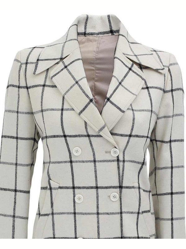 Women Double Breasted Checkered Wool Coat