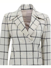 Women Double Breasted Checkered Wool Coat