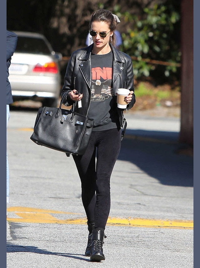 Alessandra Ambrosio Victoria Secret Angel Black Leather Jacket