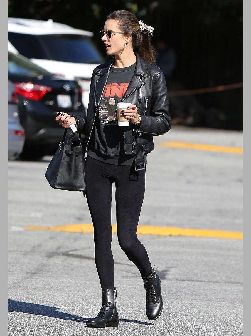 Alessandra Ambrosio Victoria Secret Angel Black Leather Jacket