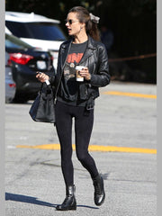 Alessandra Ambrosio Victoria Secret Angel Black Leather Jacket