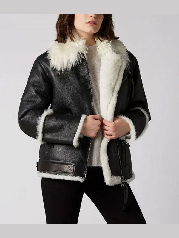 Aviator Black And White Shearling Jacket