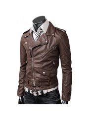 Slim Fit Belted Rider Brown Jacket