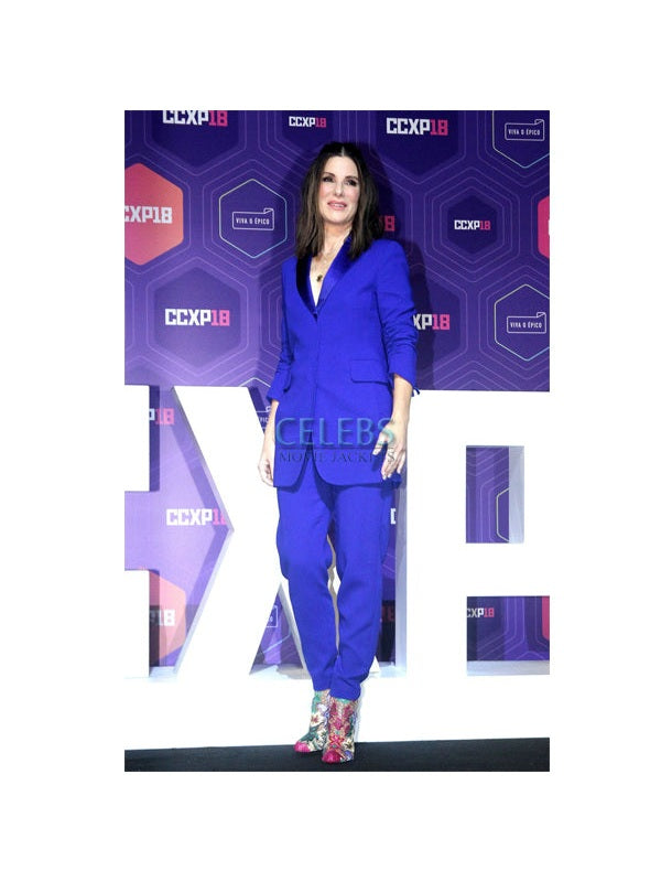 Sandra Bullock Blue Cotton Coat