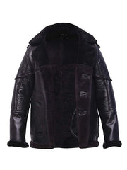 Mens Black Shearling Leather Bomber Jacket