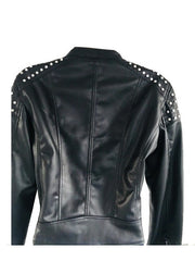 Black Studded Cafe Racer Leather Jacket