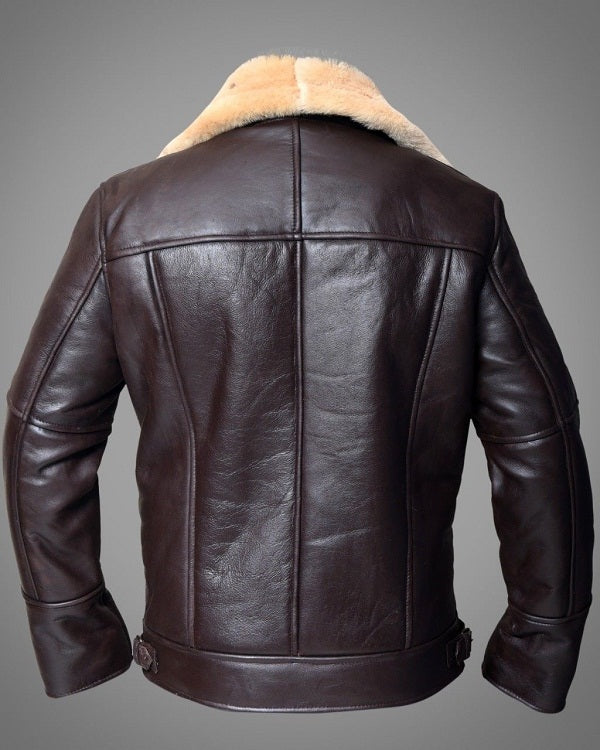 Full Shearling Dark Brown Leather Bomber Jacket