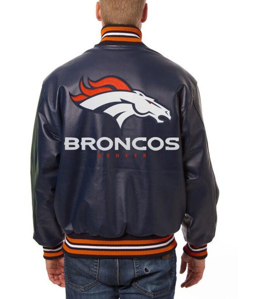 Denver Broncos Varsity Navy Blue Leather Jacket