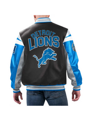 Detroit Lions Varsity Black Leather Jacket