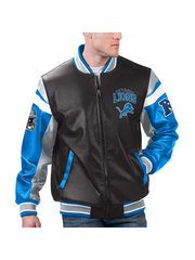 Detroit Lions Varsity Black Leather Jacket