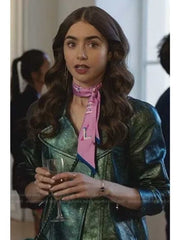 Emily In Paris Emily Green Metallic Moto Jacket