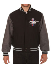 Ford Mustang Embroidered Black and Grey Varsity Jacket