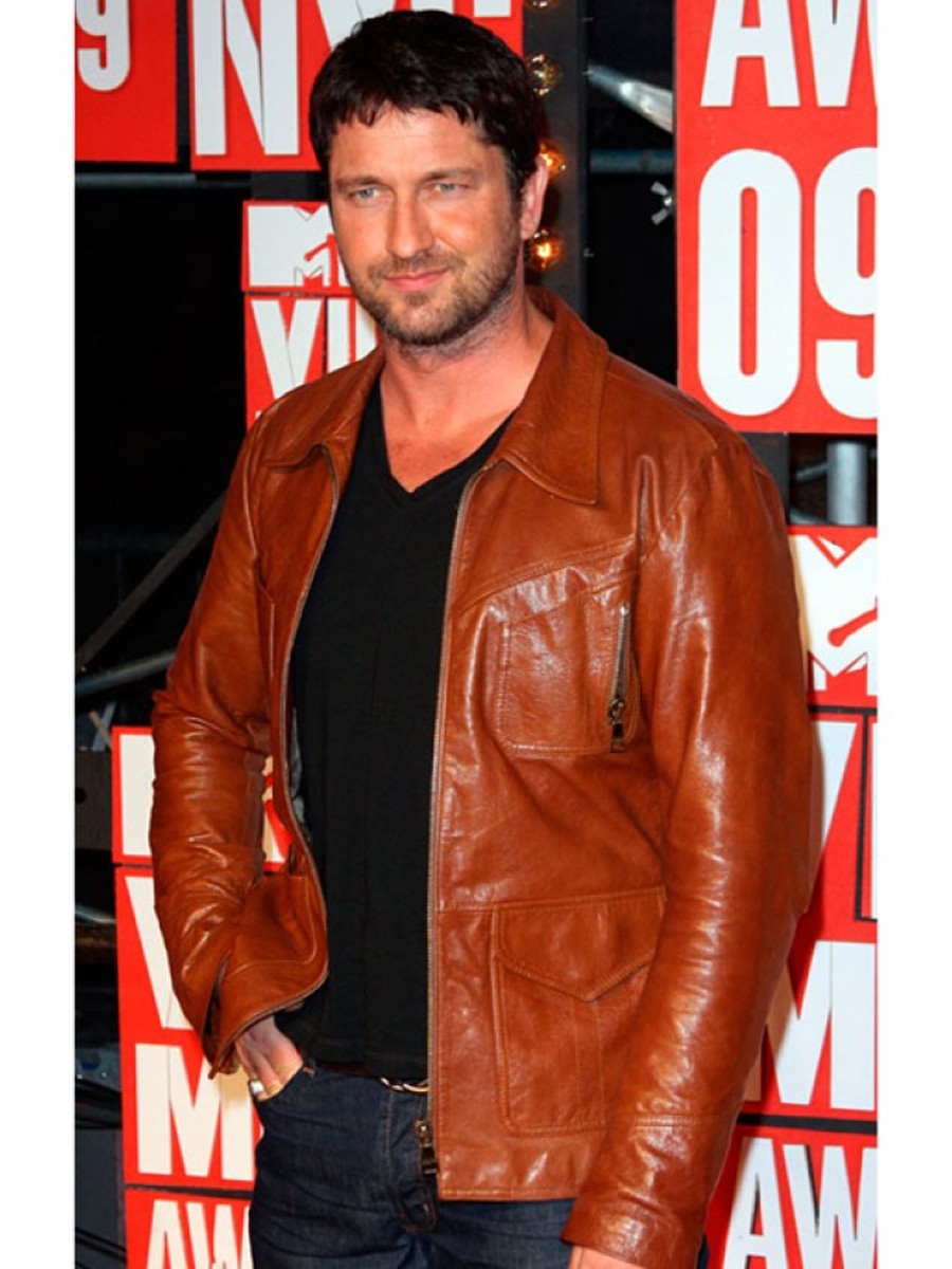 MTV Award Gerard Butler Brown Tan Leather Jacket