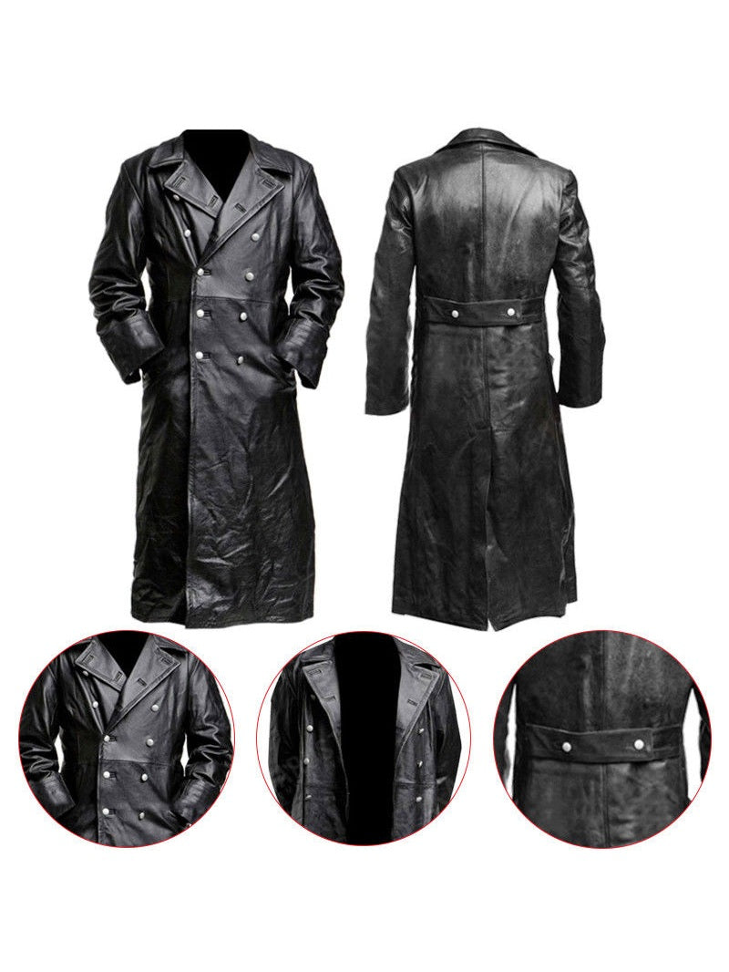 WW2 German Gestapo Black Trench Leather Coat