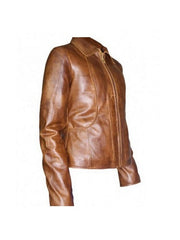 Jennifer Lopez Brown Distressed Leather Jacket