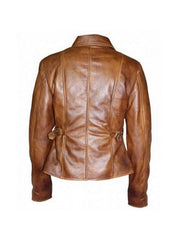Jennifer Lopez Brown Distressed Leather Jacket