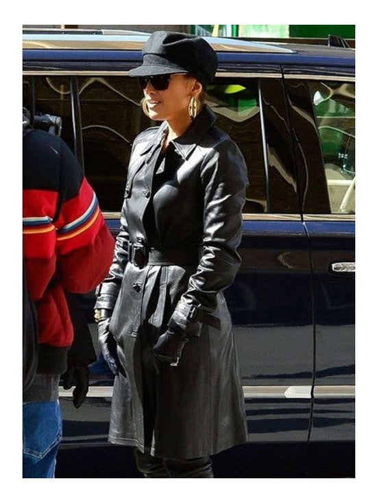 Jennifer Lopez Hustlers Leather Trench Coat