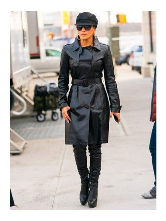 Jennifer Lopez Hustlers Leather Trench Coat