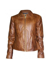 Jennifer Lopez Brown Distressed Leather Jacket