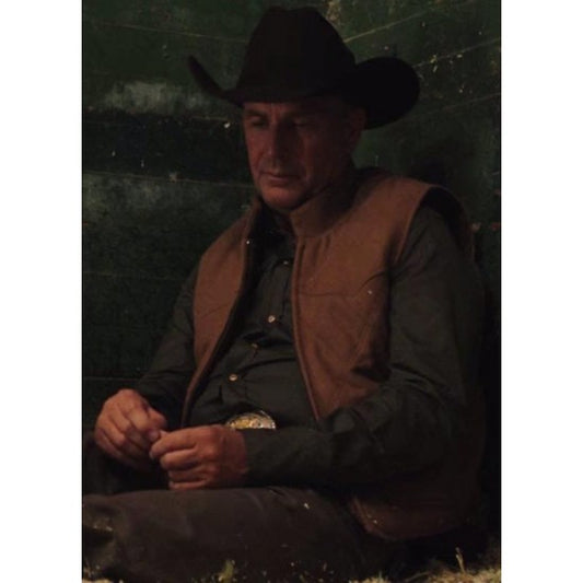 Kevin Costner Yellowstone John Dutton Leather Quilted Vest