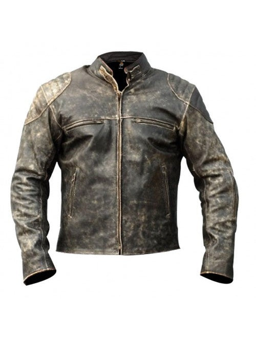 Mens Antique Black Distressed Retro Biker Jacket