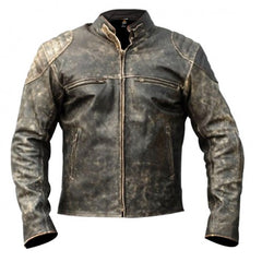 Mens Antique Black Distressed Retro Biker Jacket