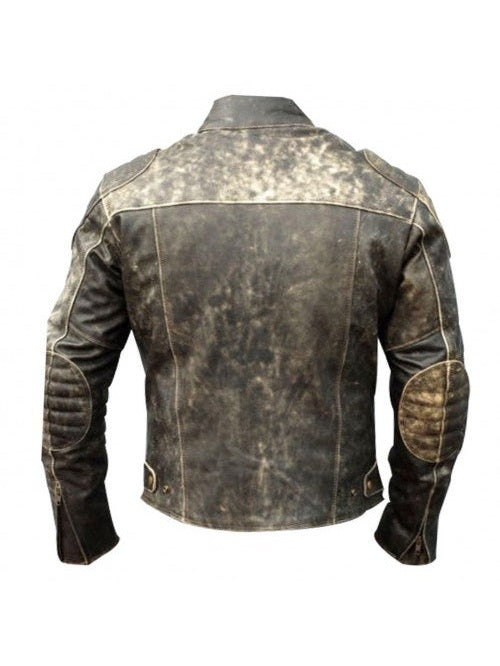 Mens Antique Black Distressed Retro Biker Jacket