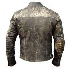 Mens Antique Black Distressed Retro Biker Jacket