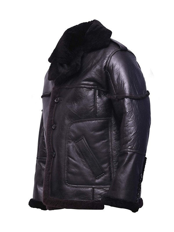 Mens Black Shearling Leather Bomber Jacket