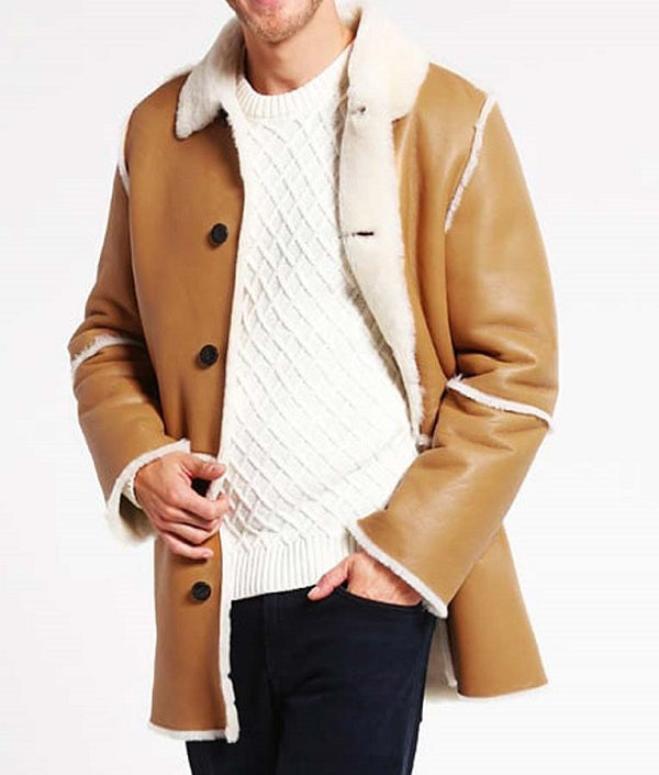 Mens Brown Shearling Leather Coat