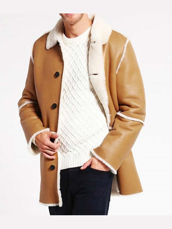 Mens Brown Shearling Leather Coat