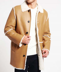 Mens Brown Shearling Leather Coat